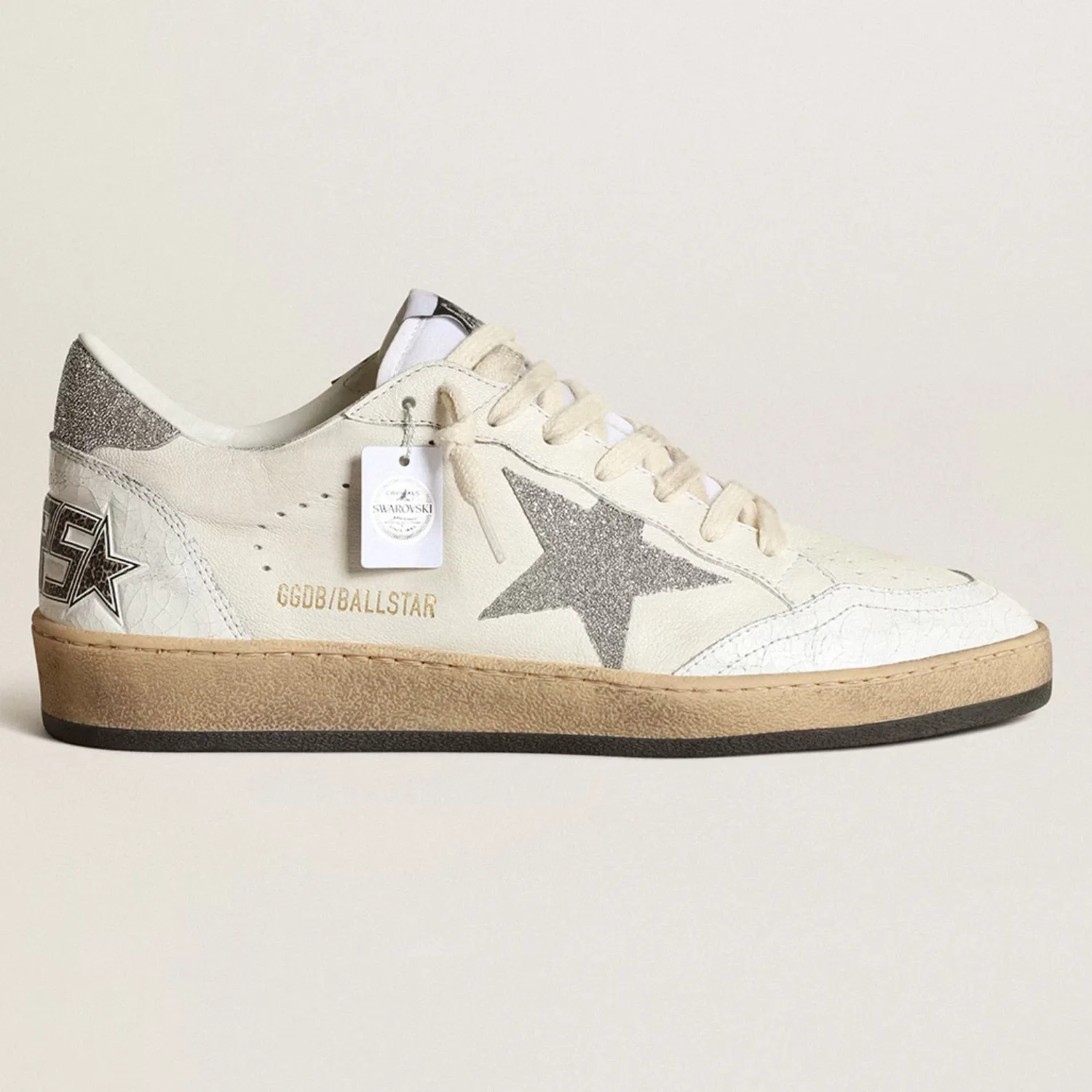 White Ball Star with a Swarovski crystal star and heel tab